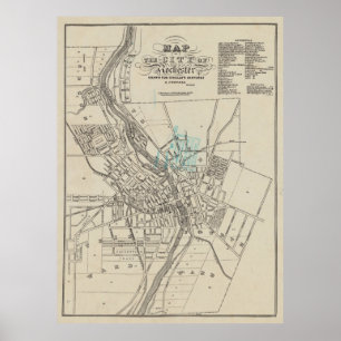 Poster Mapa do vintage de Rochester NY (1838)
