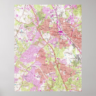 Pôster Mapa do vintage de Rockville Maryland (1965)