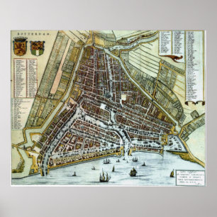 Poster Mapa do vintage de Rotterdam Países Baixos (1649)