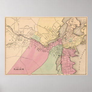Poster Mapa do vintage de Salem Massachusetts (1871)