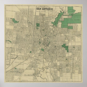 Pôster Mapa do vintage de San Antonio Texas (1909)