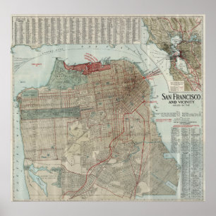 Poster Mapa do vintage de San Francisco CA (1914)