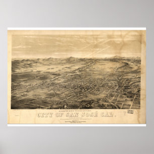 Pôster Mapa do vintage de San Jose, 1869