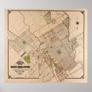 Pôster Mapa do vintage de San Jose Califórnia (1886)