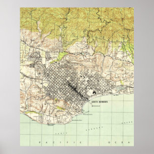 Pôster Mapa do vintage de Santa Barbara Califórnia (1944
