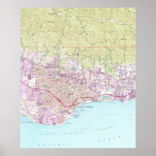 Pôster Mapa do vintage de Santa Barbara Califórnia (1952