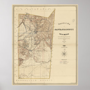 Pôster Mapa do vintage de Santa Fe County nanômetro