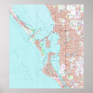 Poster Mapa do vintage de Sarasota Florida (1973)