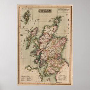Pôster Mapa do vintage de Scotland (1814)