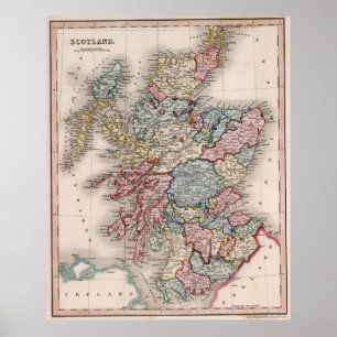 Pôster Mapa do vintage de Scotland (1832)