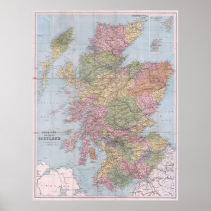Pôster Mapa do vintage de Scotland (1892)