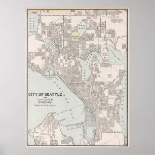 Pôster Mapa do vintage de Seattle Washington (1901)