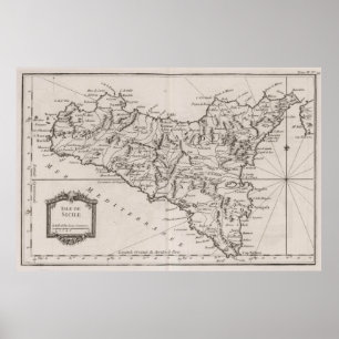 Poster Mapa do vintage de Sicília Italia (1764)