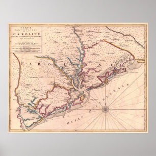 Poster Mapa do vintage de South Carolina (1690)