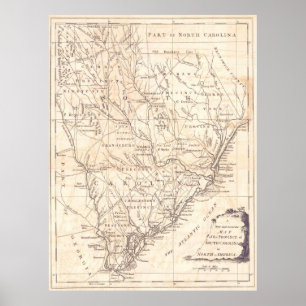 Pôster Mapa do vintage de South Carolina (1779)