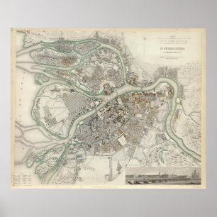 Poster Mapa do vintage de St Petersburg Rússia (1834)