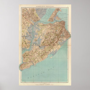 Pôster Mapa do vintage de Staten Island (1891)