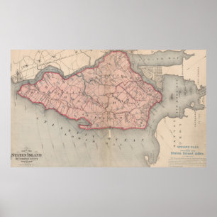 Poster Mapa do vintage de Staten Island New York (1874)