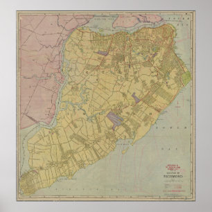 Poster Mapa do vintage de Staten Island NY (1911)