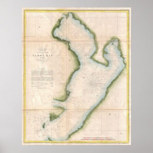 Pôster Mapa do vintage de Tampa Bay litoral (1855)