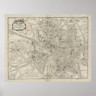Poster Mapa do vintage de Toulouse France (1844)