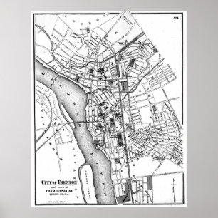 Poster Mapa do vintage de Trenton NJ (1872)