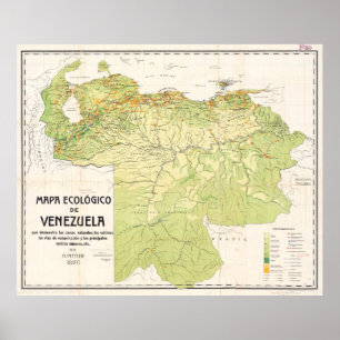 Poster Mapa do vintage de Venezuela (1920)