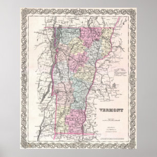 Pôster Mapa do vintage de Vermont (1855)