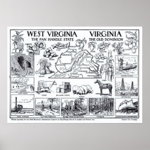 Poster Mapa do vintage de Virgínia & de West Virginia