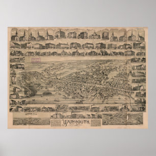 Poster Mapa do vintage de Yarmouth Nova Escócia (1889)