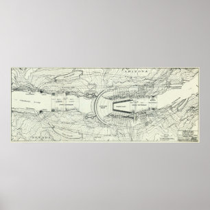 Poster Mapa do vintage do barragem Hoover (1930)