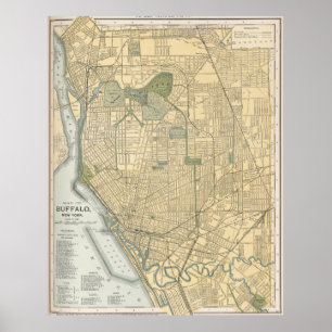 Poster Mapa do vintage do búfalo New York (1891)