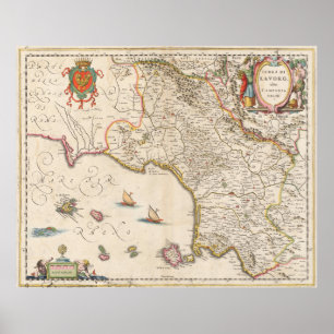 Poster Mapa do vintage do Campania Italia (1662)