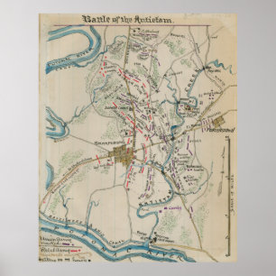 Pôster Mapa do vintage do campo de batalha de Antietam