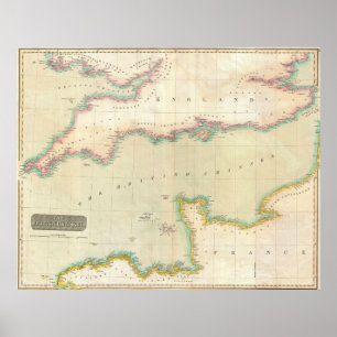 Pôster Mapa do vintage do canal inglês (1814)