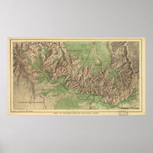 Poster Mapa do vintage do Grand Canyon (1926)