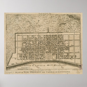 Poster Mapa do vintage do LA de Nova Orleães (1761)