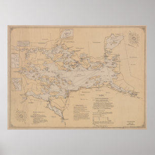 Poster Mapa do vintage do lago Winnipesaukee (1907)