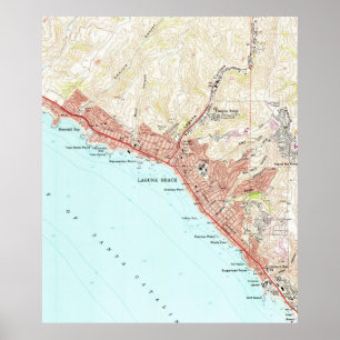 Pôster Mapa do vintage do Laguna Beach Califórnia (1965)