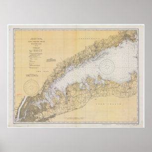 Poster Mapa do vintage do Long Island Sound (1934)
