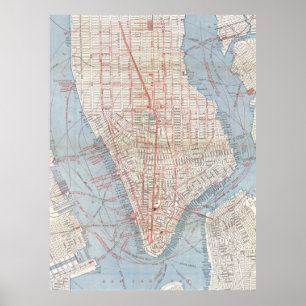 Poster Mapa do vintage do Lower Manhattan (1879)