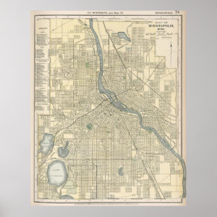 Pôster Mapa do vintage do manganês de Minneapolis (1891)