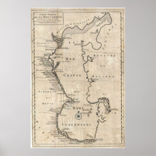 Pôster Mapa do vintage do mar Cáspio (1730)