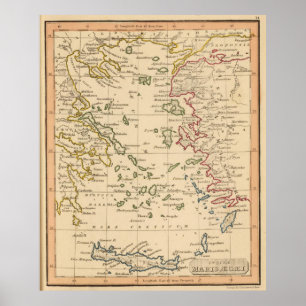Poster Mapa do vintage do Mar Egeu (1835)