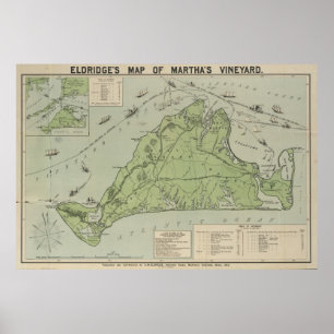 Pôster Mapa do vintage do Martha's Vineyard (1913)
