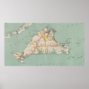 Poster Mapa do vintage do Martha's Vineyard (1917)