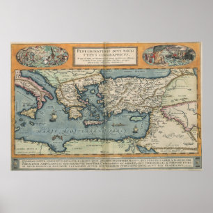 Poster Mapa do vintage do mediterrâneo (1584)