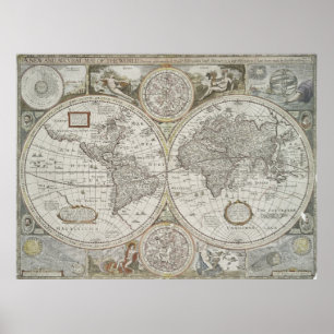 Pôster Mapa do vintage do mundo (1651)