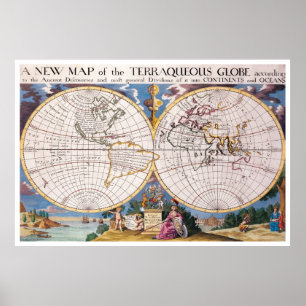 Pôster Mapa do vintage do mundo (1700)