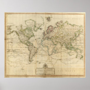 Pôster Mapa do vintage do mundo (1800)